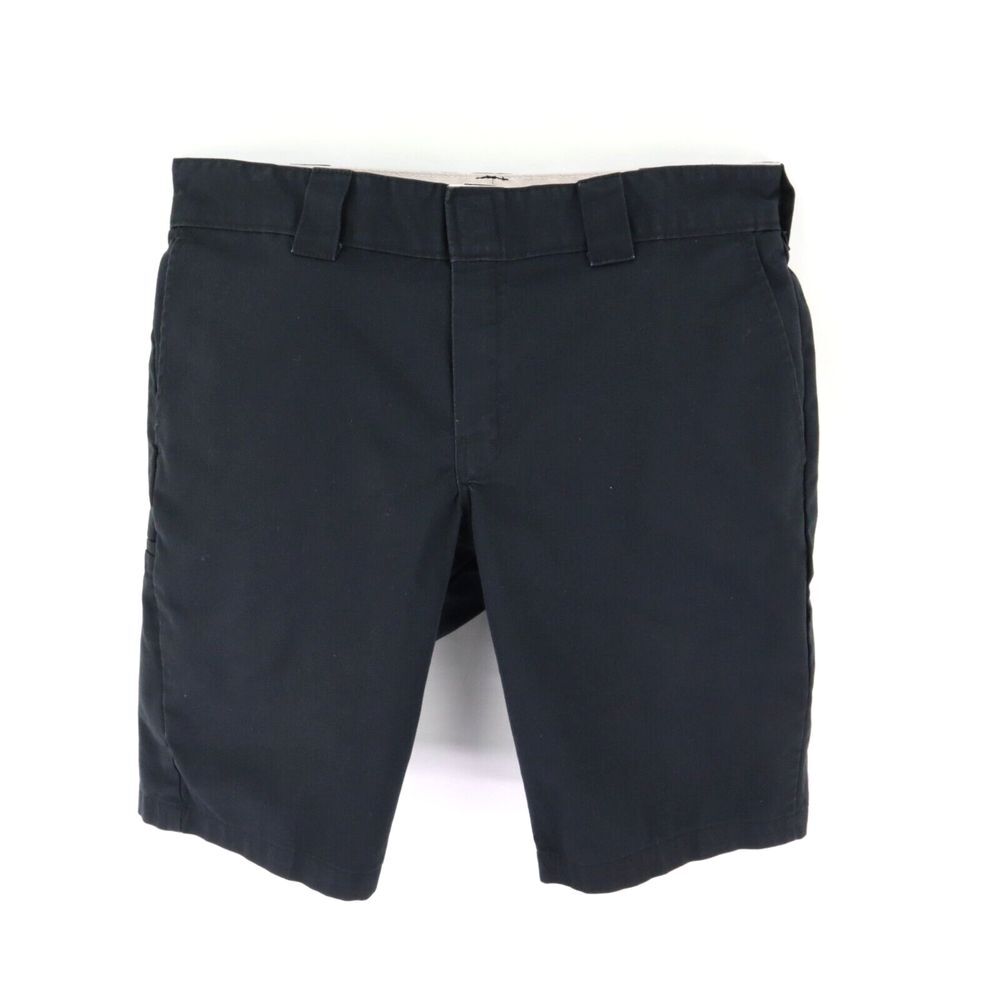Dickies Shorts Slim Fit Mens 34 Black Polyester Blend‎ Chinos Pockets Flat Front